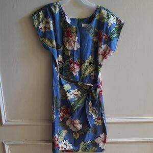 Vintage Young Hawaii Half Wrap Floral Blue Dress Sz S